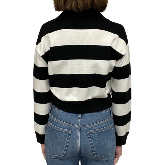 Amazon's The Drop Joan Split-Neck Polo Sweater Sz S New $50 Black White Striped - Picture 3 of 11